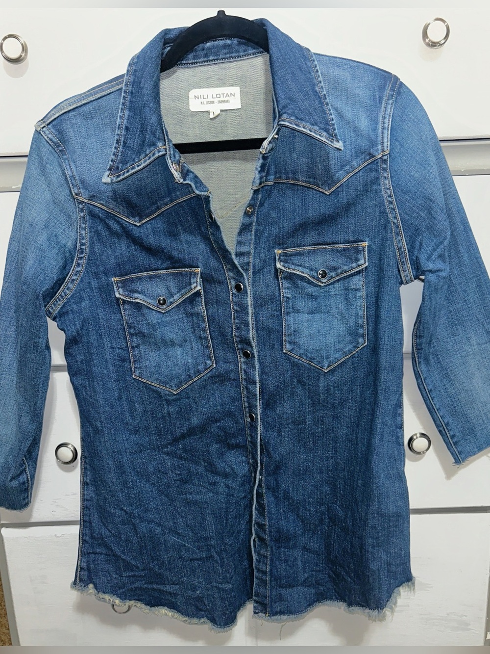 Nili Lotan Women’s Western Blue Denim Button-Down Shirt Size Medium